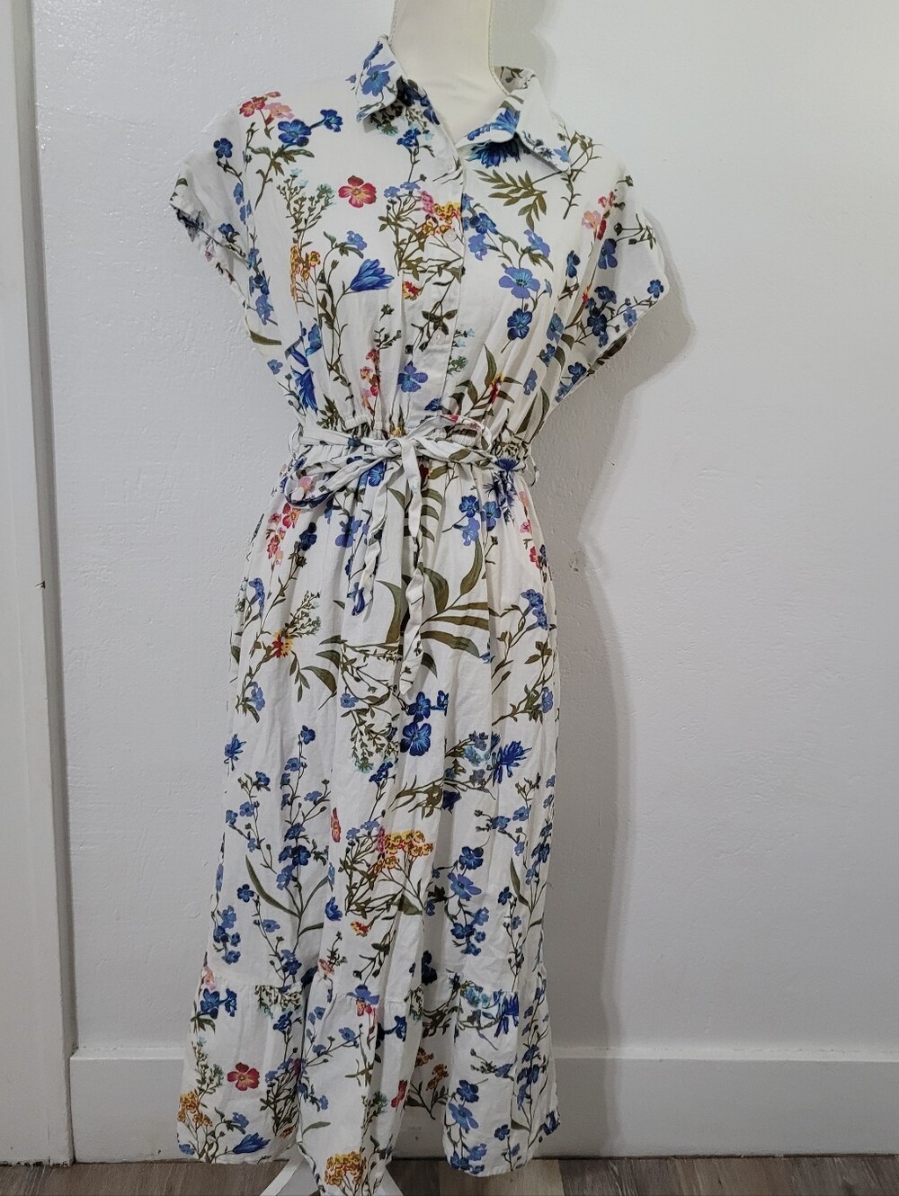Cottagecore Botanical Boho Cotton Linen Dress Size XL Midi Casual Summer
